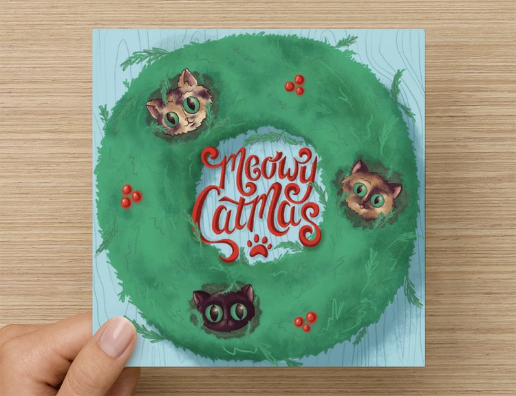 Card | Meowy Catmas Wreath