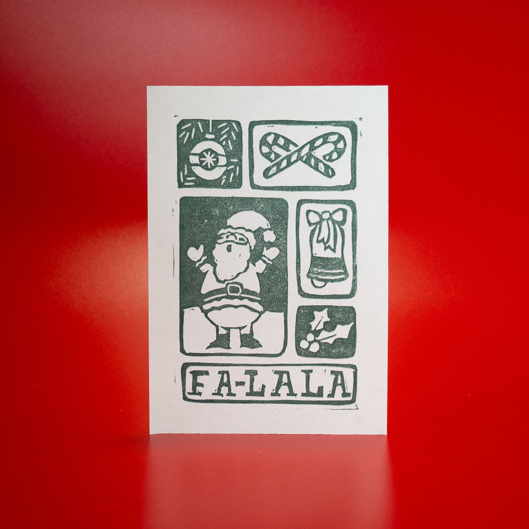 Card | Fa La La Holiday Lino Print Card