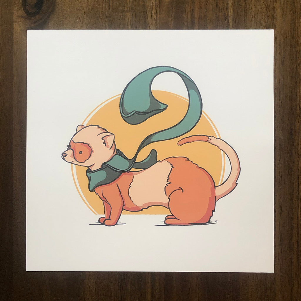 8"x8" art print of an illustrated ferret