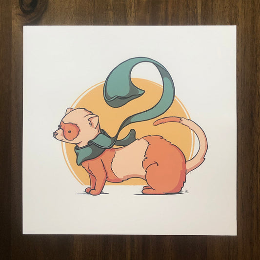 8"x8" art print of an illustrated ferret