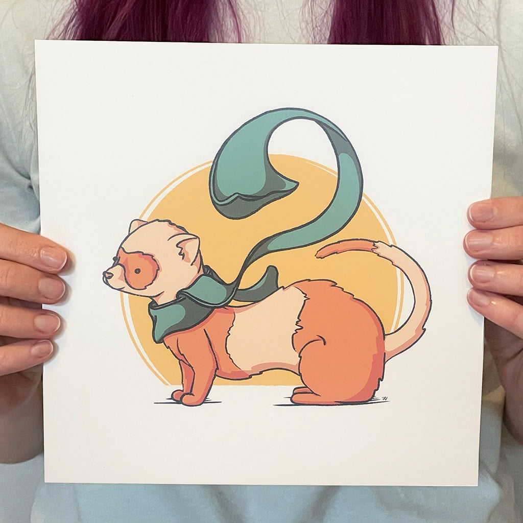 8"x8" art print of an illustrated ferret held by a female